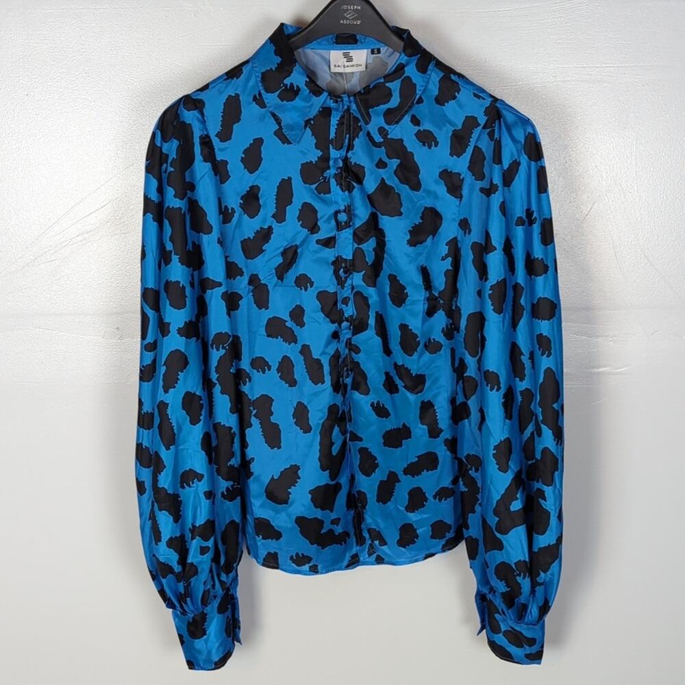 Equipment Blue and Black Printed Long-Sleeve Silk Blouse